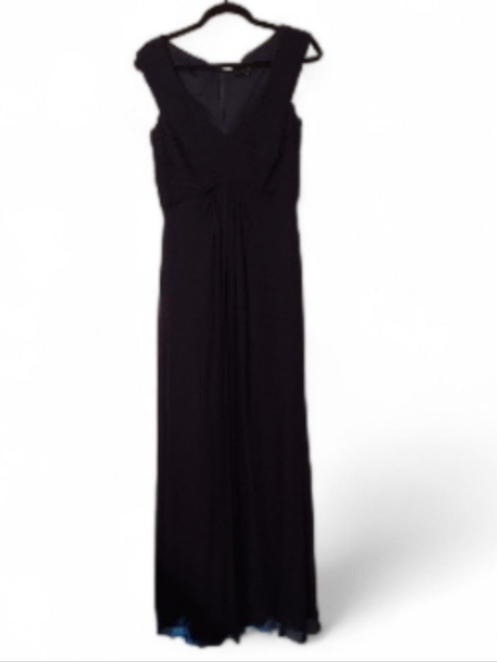 Tadashi Collection Maxi Dress, Size 8, Chiffon Pleating, Navy Blue